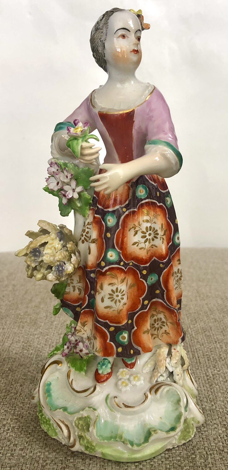 Circa 1752-1756 18 Century Red Anchor Chelsea England Porcelain Lady Figurine
