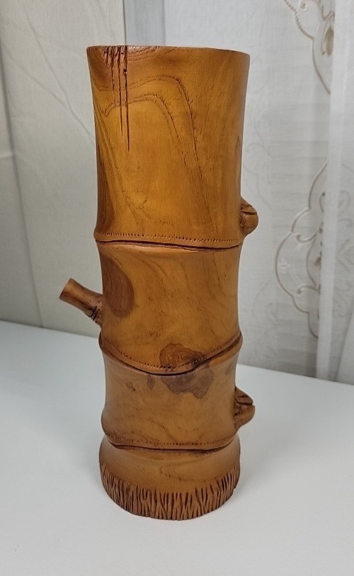 VTG  Hand Turned  Hardwood Bamboo Style Vase 13.5