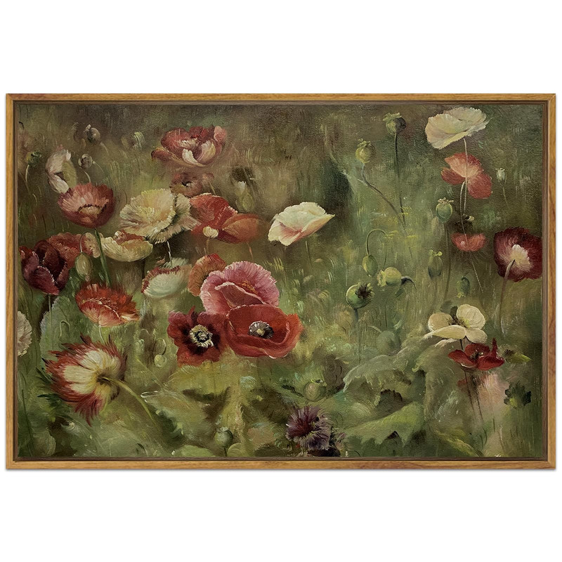 Shenify 24X36In Large Vintage Landscape Framed Canvas Wall Art Poppies Flower