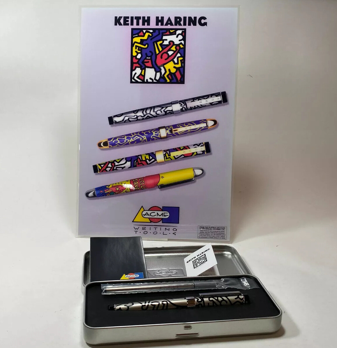 Vintage ACME Studio KEITH HARING “Doubles Silver” Rollerball Pen & Easel NEW