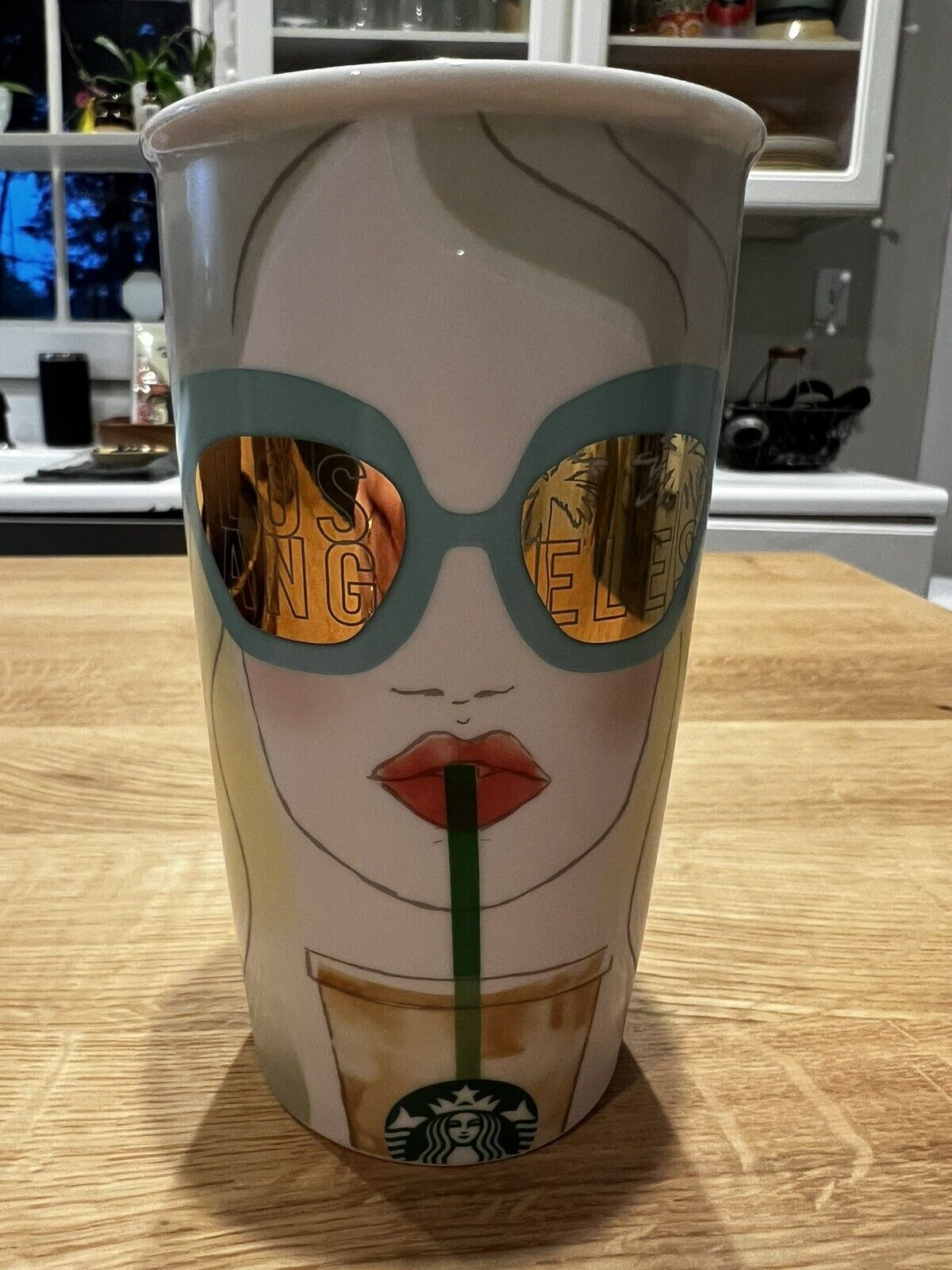 Starbucks Los Angeles 12oz Double Wall Ceramic Tumbler Woman with Sunglass city