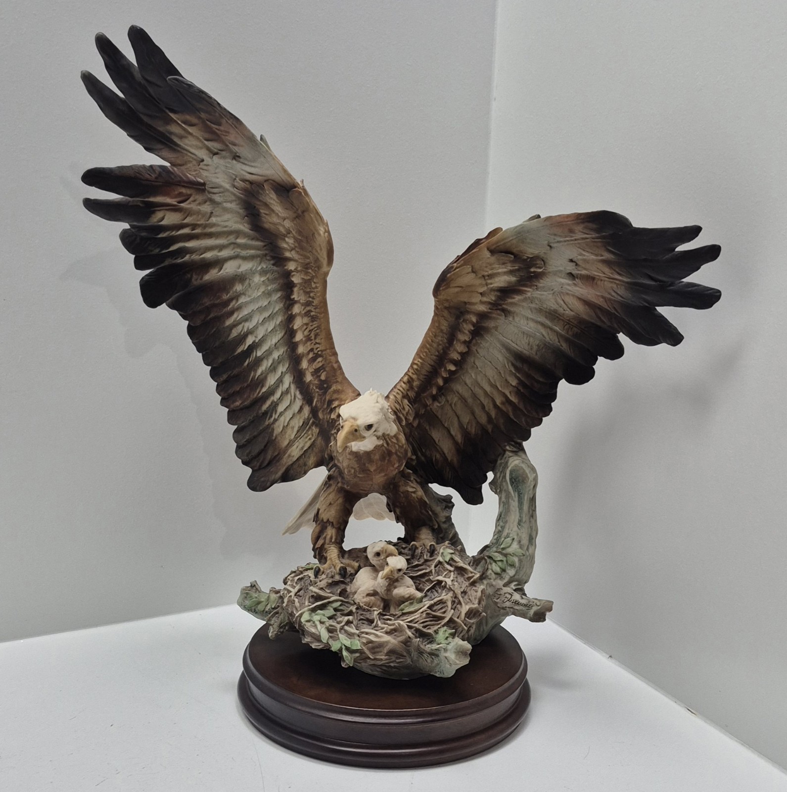 Vtg Signed G. Armani Capodimonte EAGLE w/Nest & 2 EAGLETS Sculpture Statue 17½\