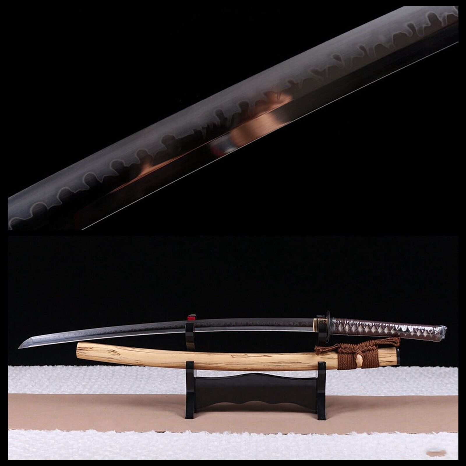 Japanese Samurai Katana Sword Clay Tempered Battle Ready T10 Steel Sharp Blade.