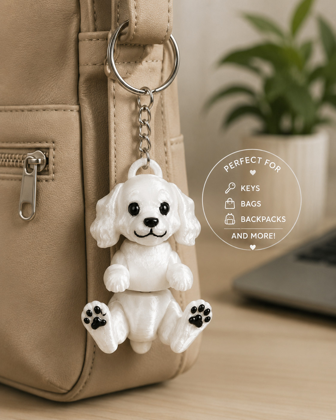 Articulated Cocker Spaniel Keychain Cute 3D Printed Dog Gift Keyring Made USA