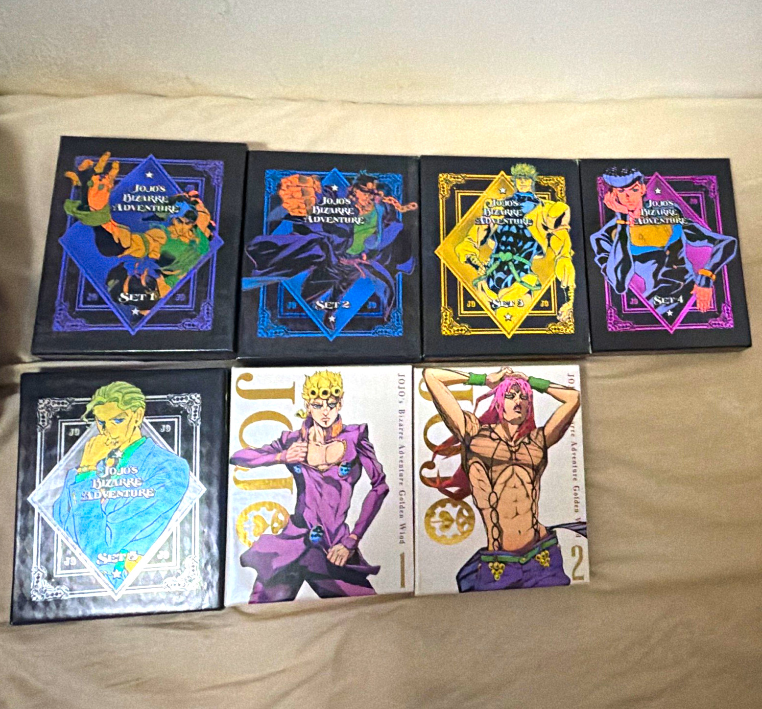 JoJo\'s Bizarre Adventure Sets 1-5 Boxes + Golden Wind Manga Vol 1-2 Lot