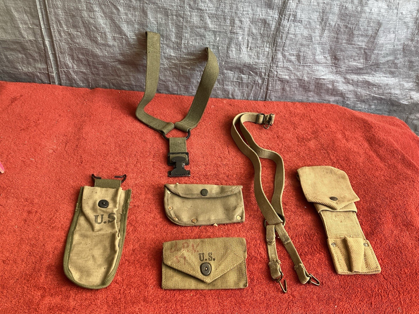 Vintage Mixed Lot Of 6pcs WWll Us Army Military Tool Pouch Suspender Strap Vintage Mixed Lot Of 6pcs WWll Us Army Military Tool Pouch Suspender Strap