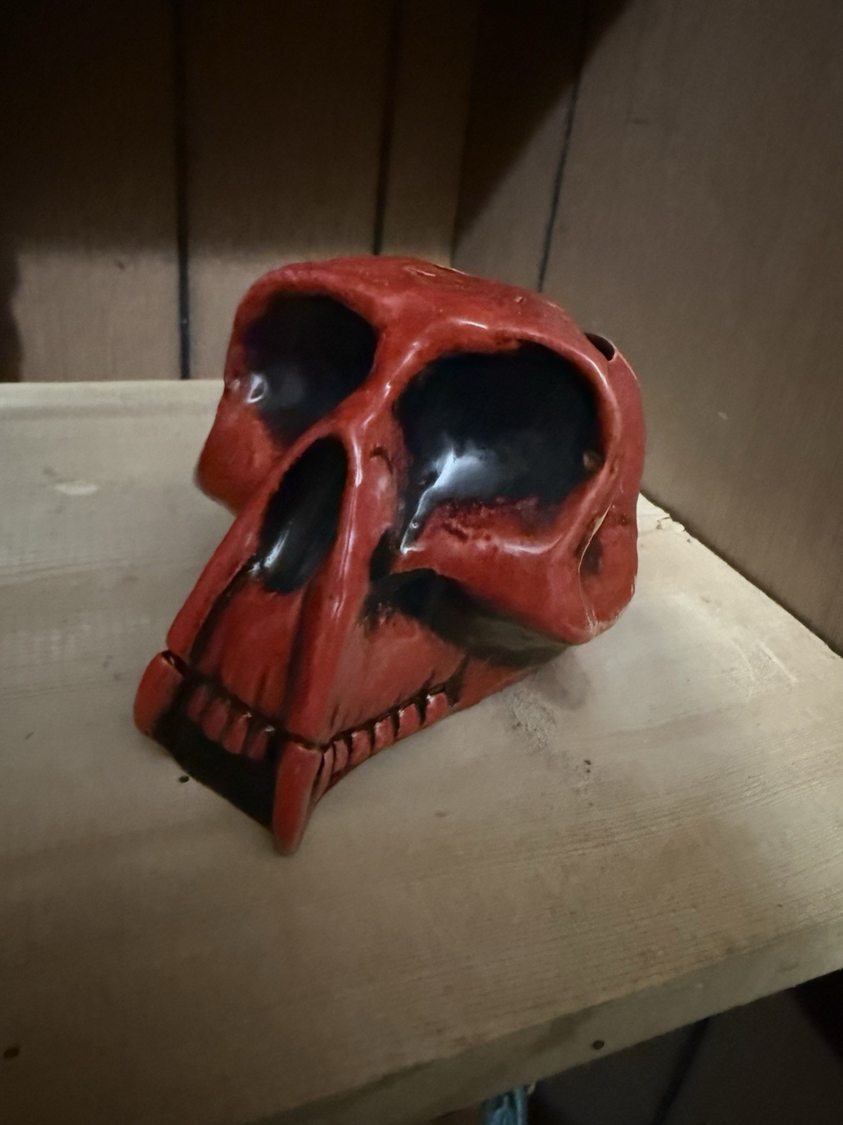 Wusong Road Baboon Skull Tiki Mug Red Glaze #40 Oakwash Signed 