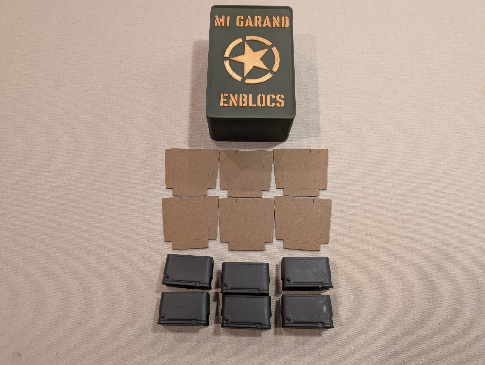 M1 Garand 6 Enbloc Clips with 6 Cardboard Inserts and Custom Enbloc Storage Box