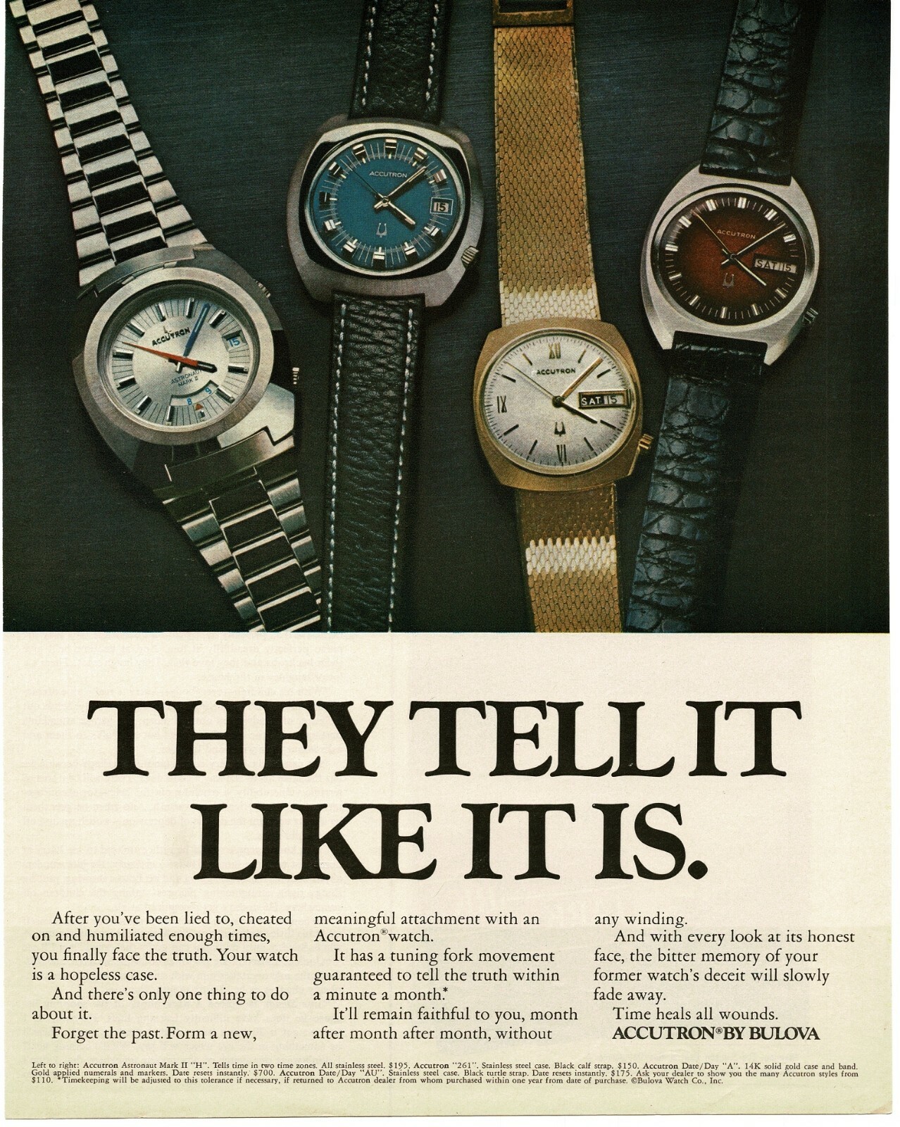 1972 BULOVA Accutron Men's Watches Vintage Print Ad