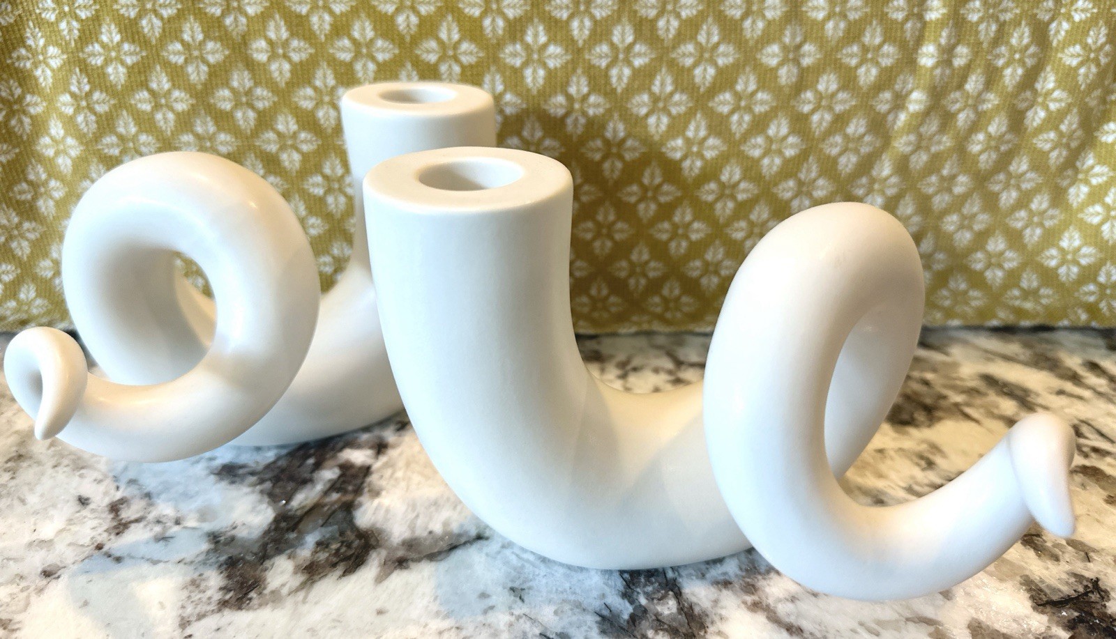 **JONATHAN ADLER** White Ceramic Horn Spiral Candlestick Holders SET: Retired