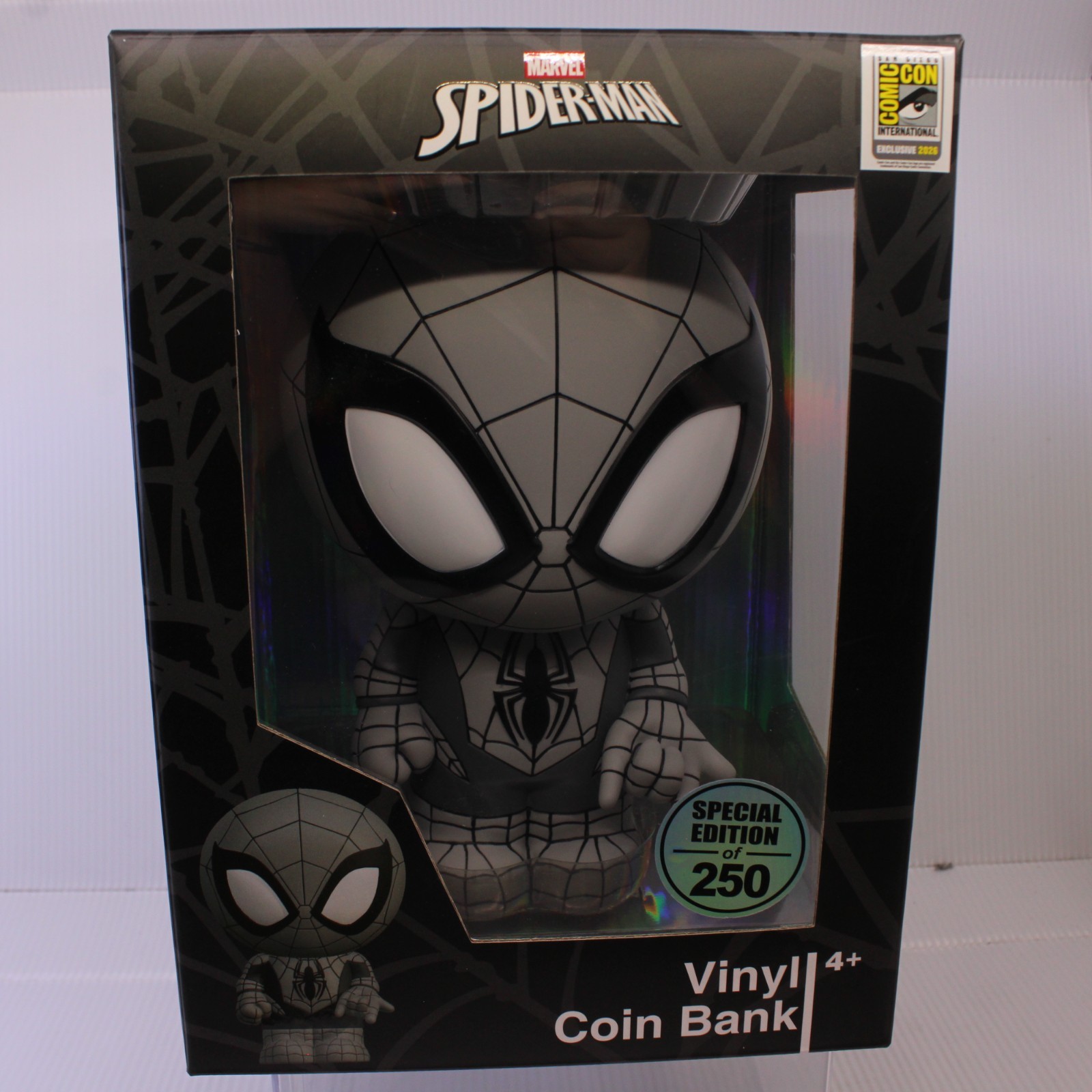 G6 SDCC 2026 Monogram LE Marvel Spider-Man Black Suit Vinyl Coin Bank