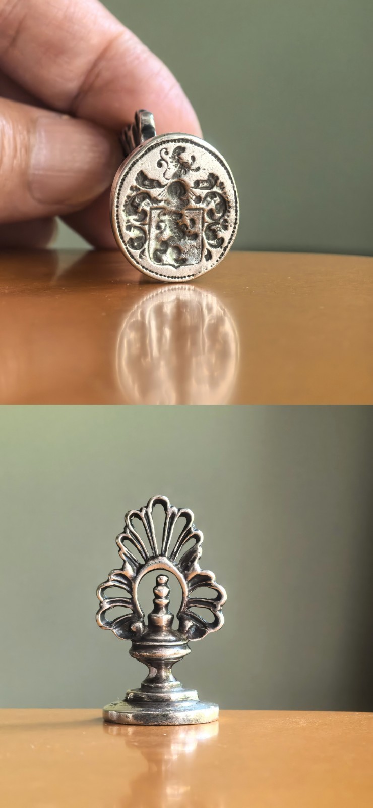 Antique Large Continental Silver Lions Coat of Arms Fob  Seal / Desk Seal