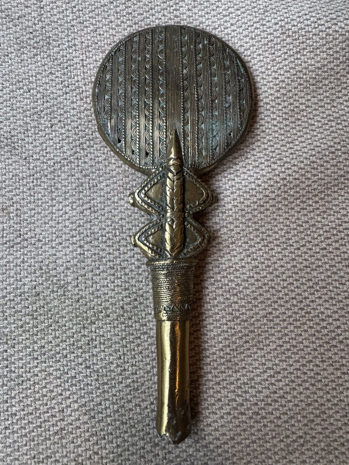 West African Sahelian North Nigerian Chieftain Ceremonial Heavy Brass Staff Head