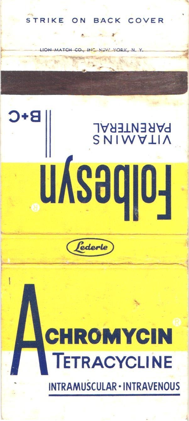 Lederle Achromycin Folbesyn Vintage Matchbook Cover 1960s Pharmaceuticals