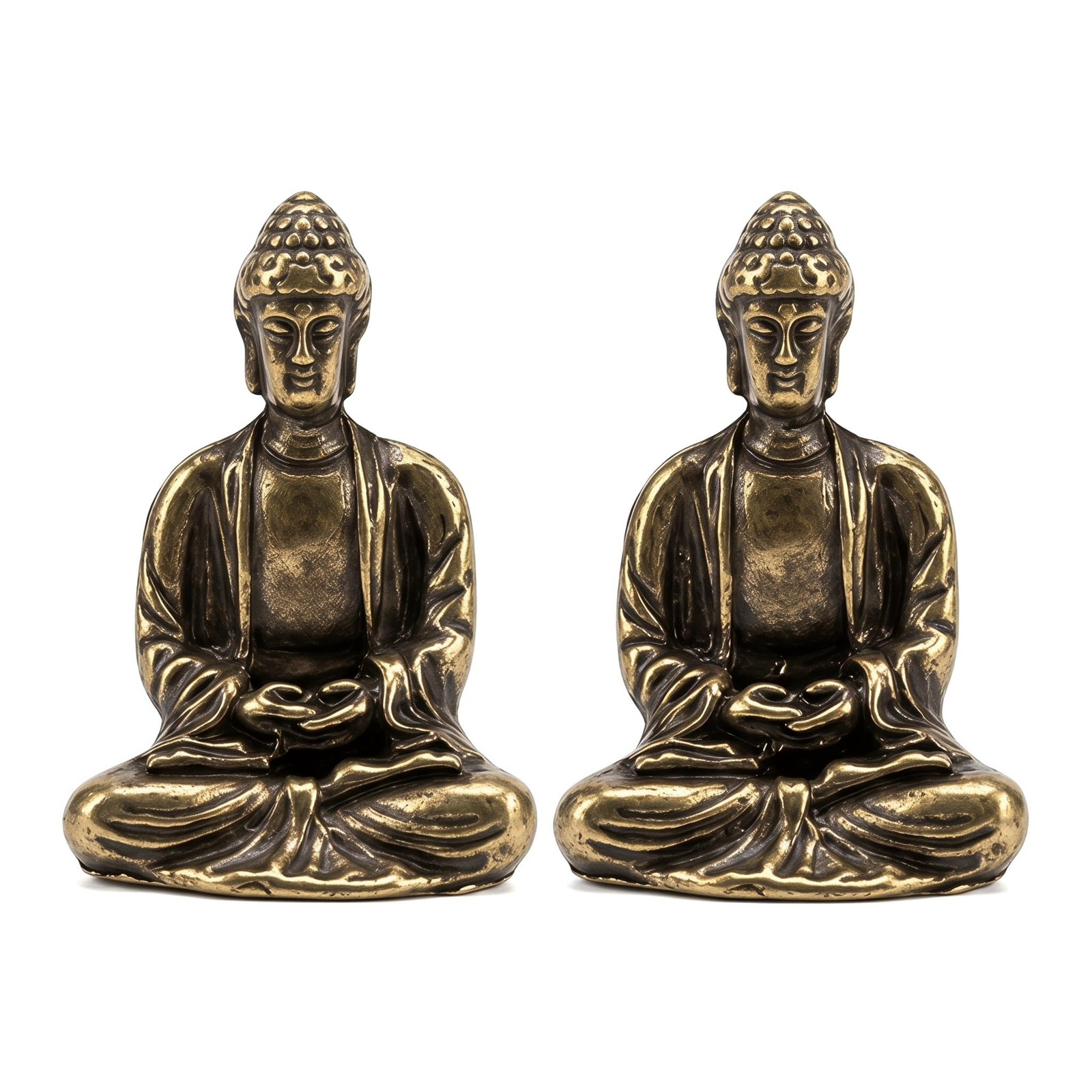 2Pcs Mini Brass Buddha Statues, Small Seated Sakyamuni Buddha Figurines for Medi