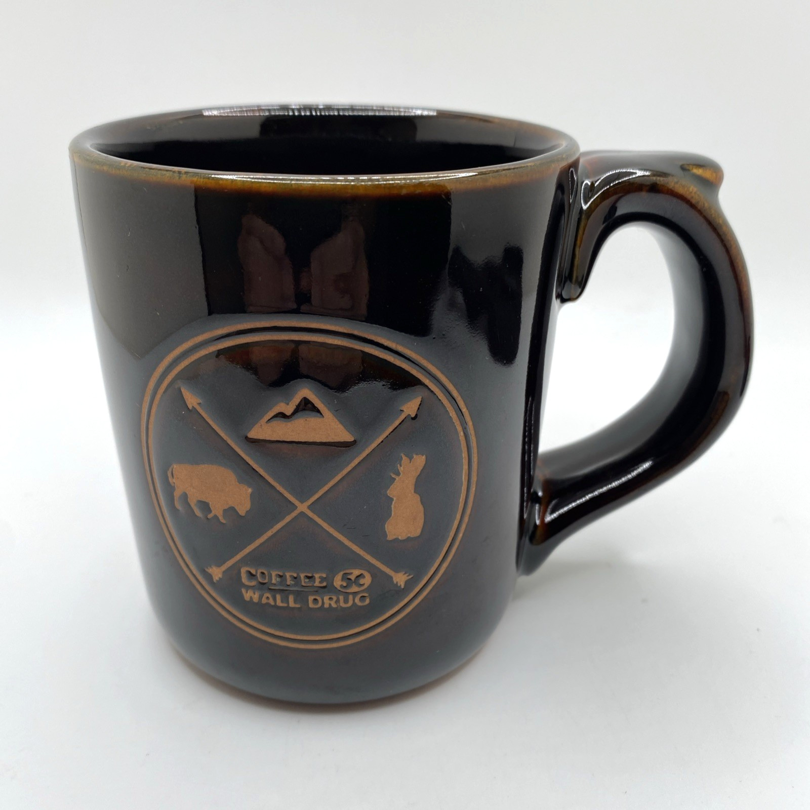 South Dakota Wall Drug Store Stoneware Coffee Cup Mug Embossed 5Cent Coffee Logo