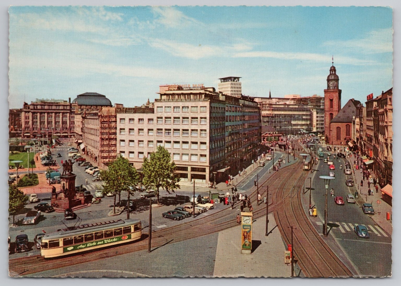 Frankfurt am Main Roßmarkt Hauptwache Germany Vintage Krüger Postcard Tram