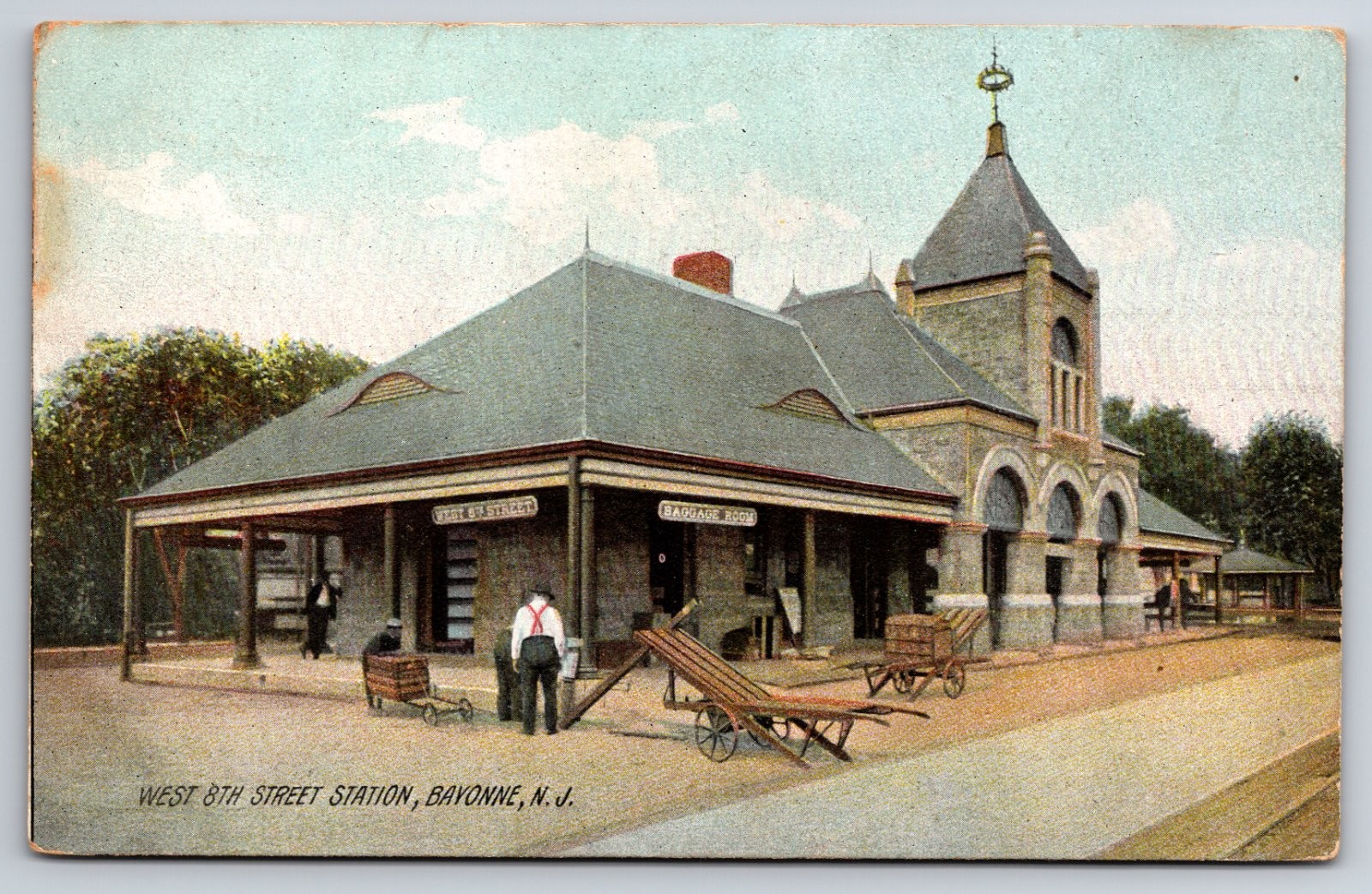 Bayonne New Jersey West 8th Street Railroad Station Train Depot Postcard