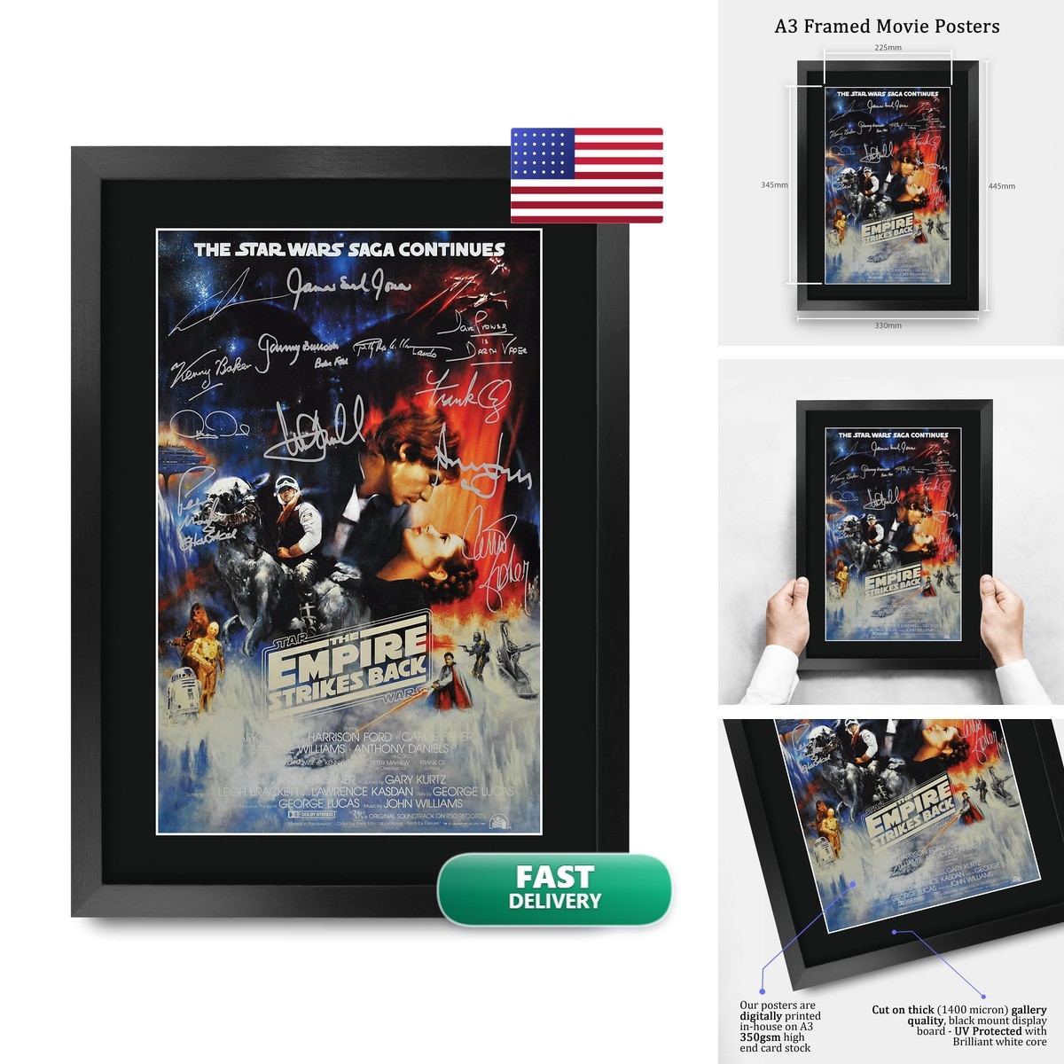 HWC Trading Movie Poster Cast Signed 16 x 12 inch Framed