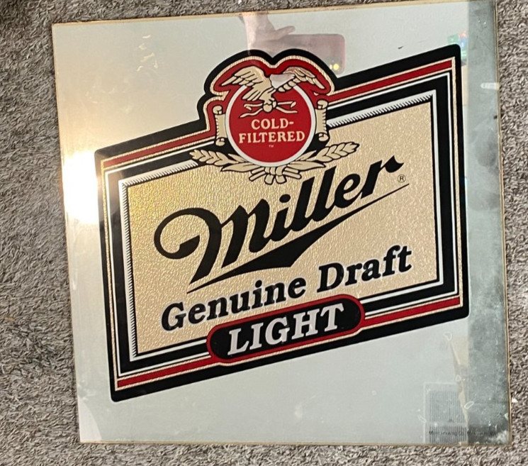vintage Miller Genuine Draft Light mirror 18x18 hazy marks (and with no frame)