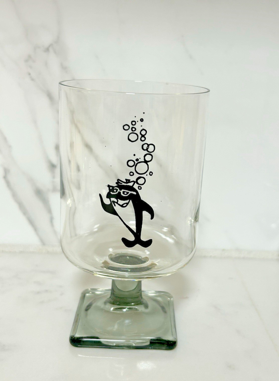 Vintage StarKist Charlie Tuna Square Base Pedestal Glasses: Set of 4: 1970s