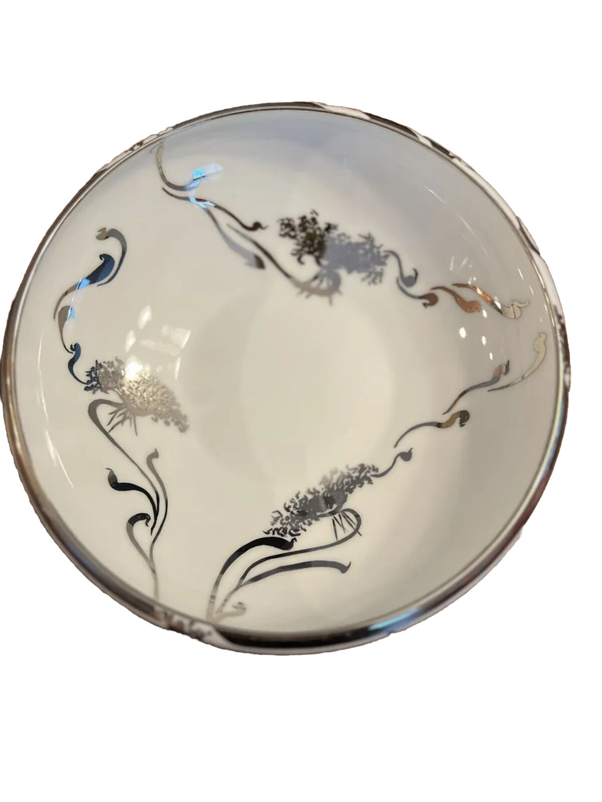 Decorative Porcelain Bowl With Silver Trim Design Signed