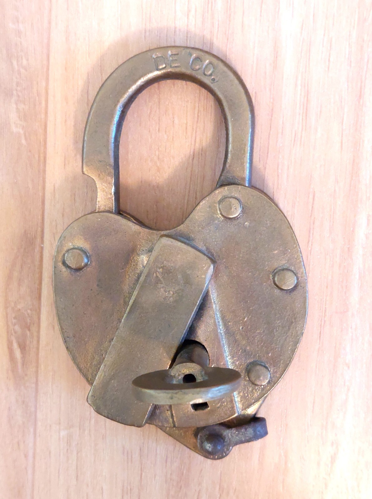 Vintage JHW Climax Co. Heart Shape Brass Padlock WKEE