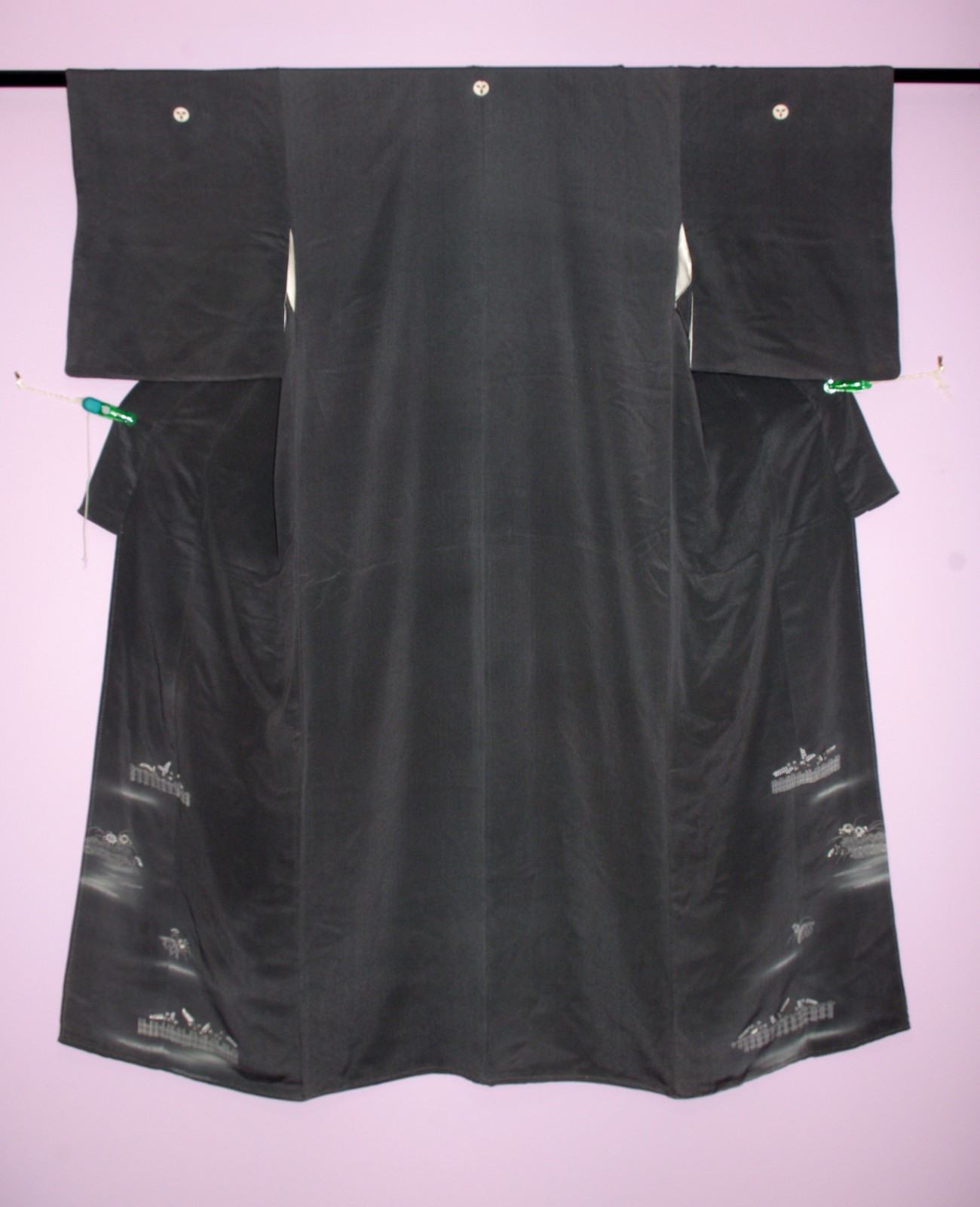 Slate Gray Cutie  Antique Vintage Chirimen Silk Japanese Kimono Robe  US SHIP