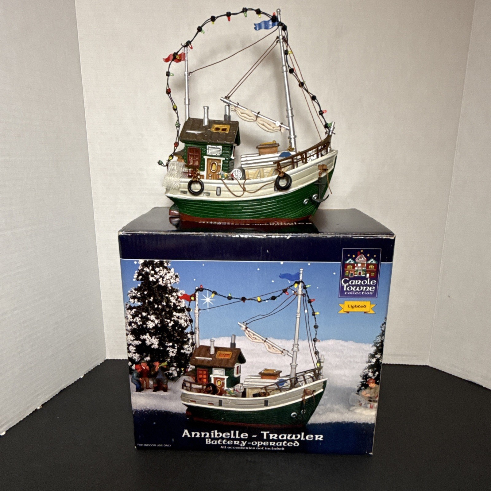 Lemax Carole Towne Annibelle Trawler House Boat In Box Tested & Working