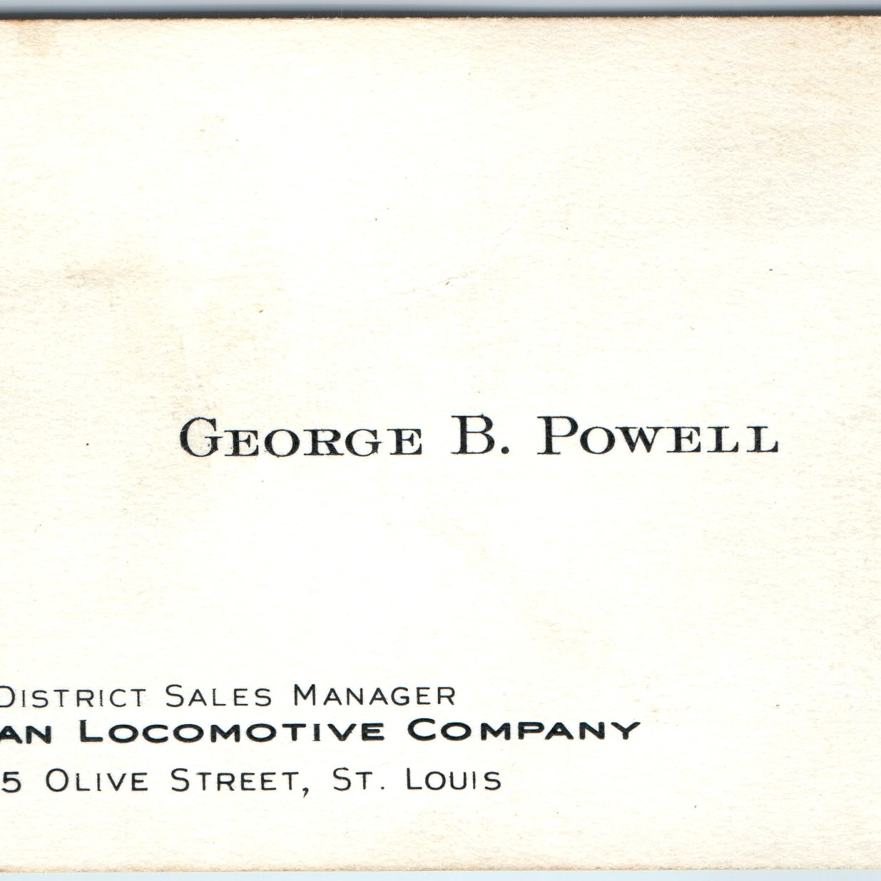 Vtg American Locomotive Company ALCO St Louis MO Business Card George Powell