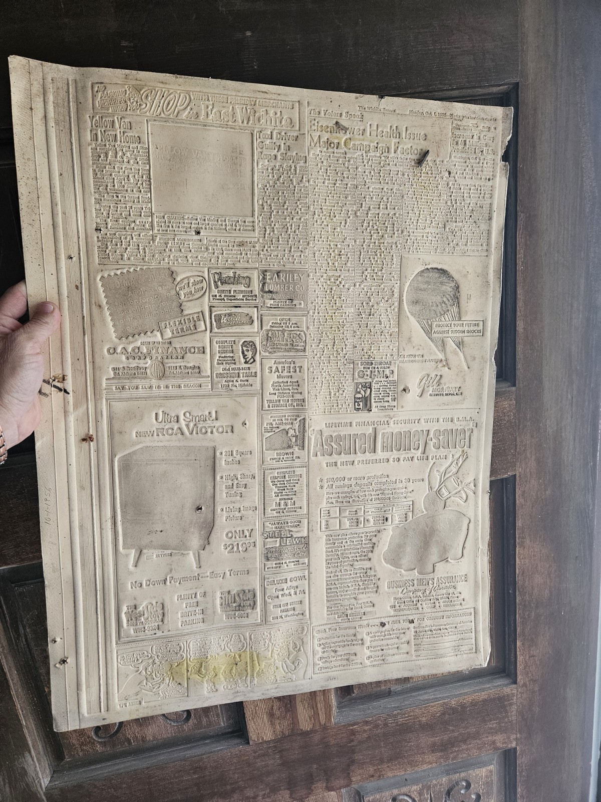 Vintage 1956 Wichita Beacon Printing Plate Front Page Eisenhower Election