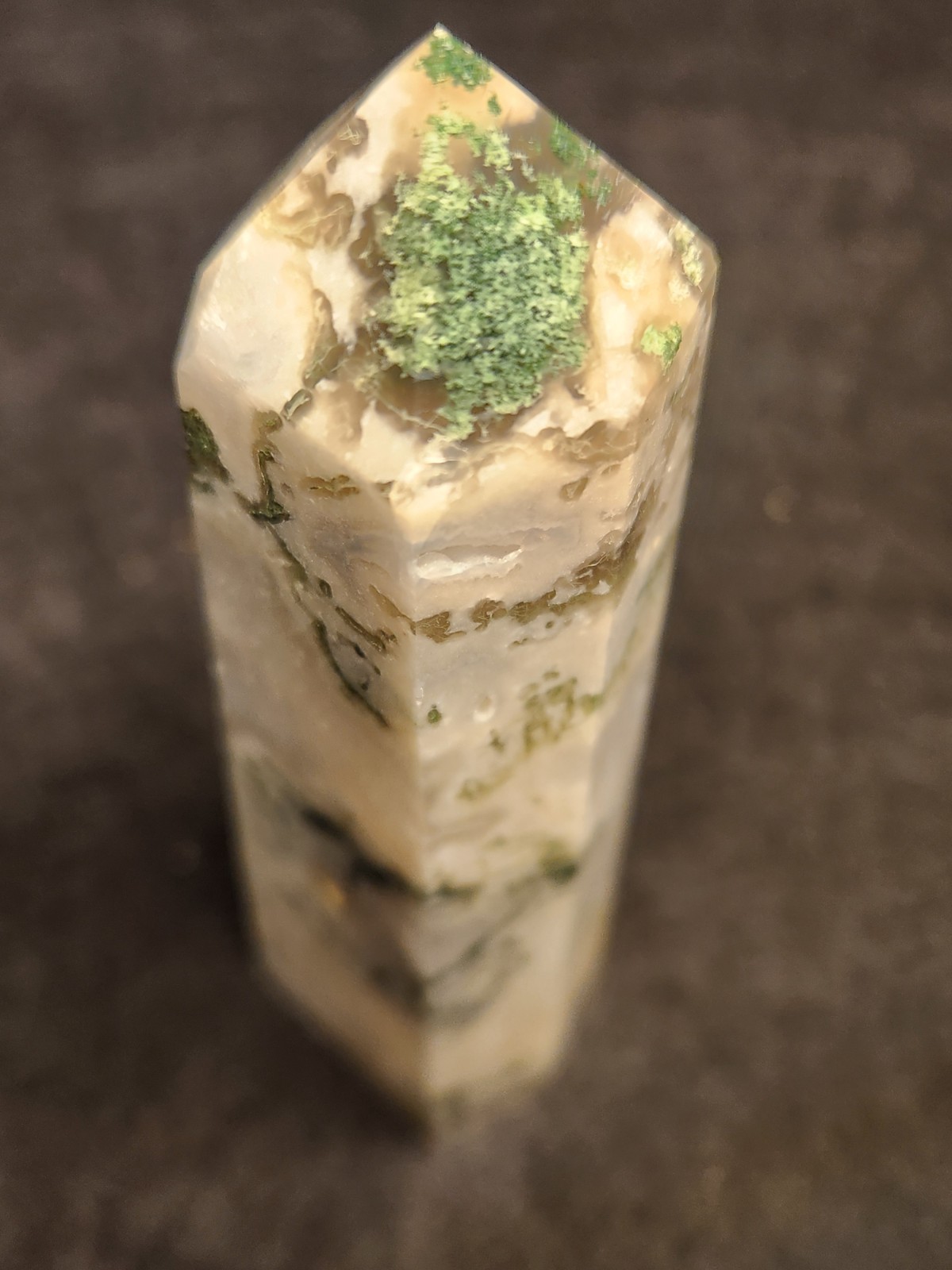 Green & White Moss Agate Polished Crystal Healing Point Tower Obelisk