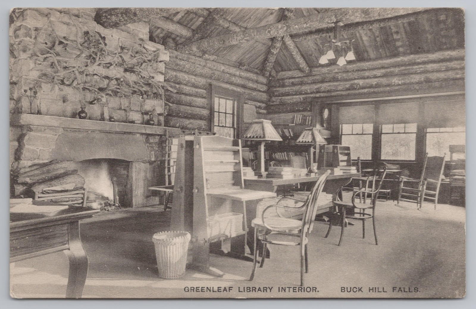 Greenleaf Library Interior Postcard Buck Hill Falls PA Antique 1914