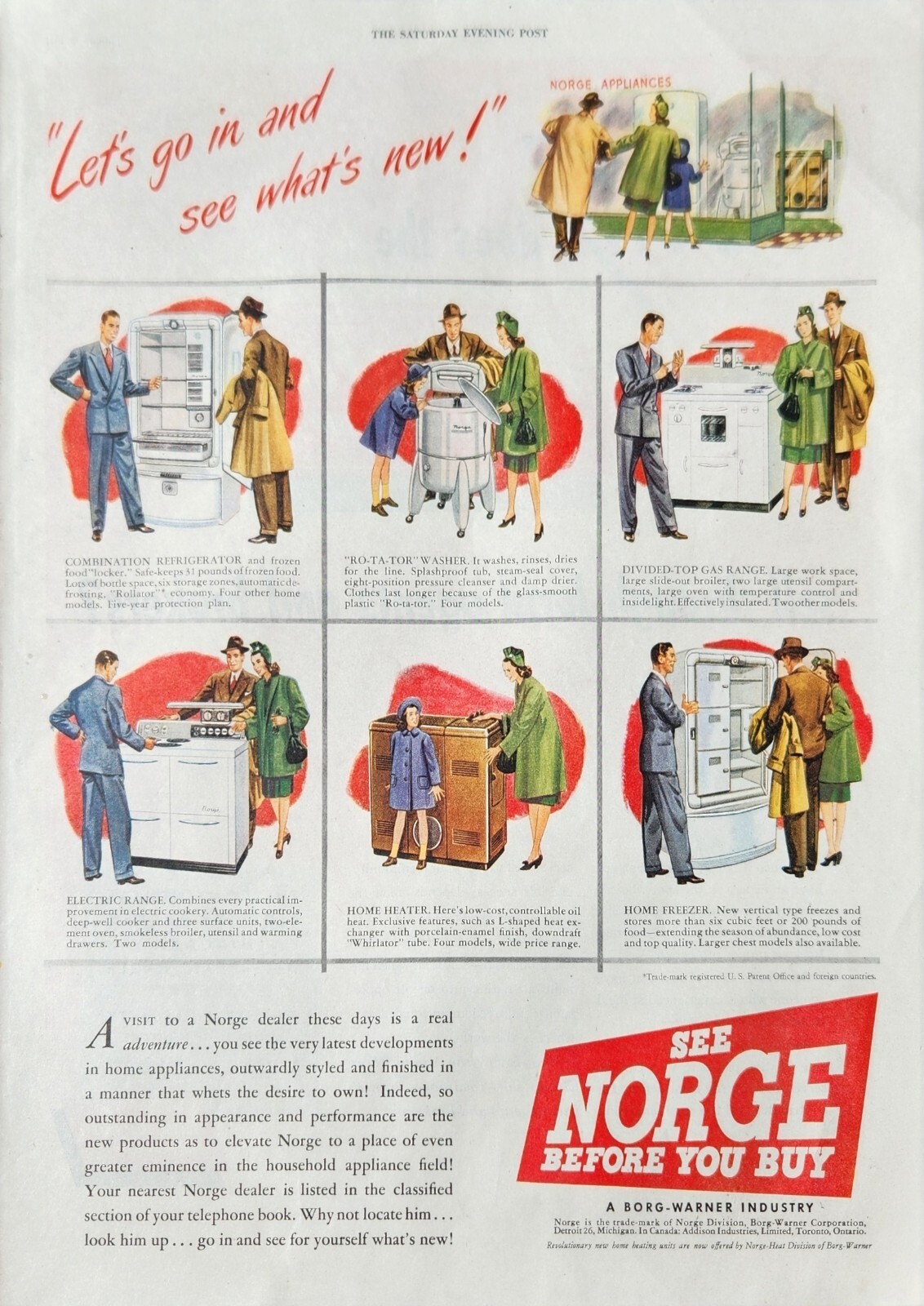 1947 Norge Borg Warner Industry Vintage Ad Home appliances lets go in