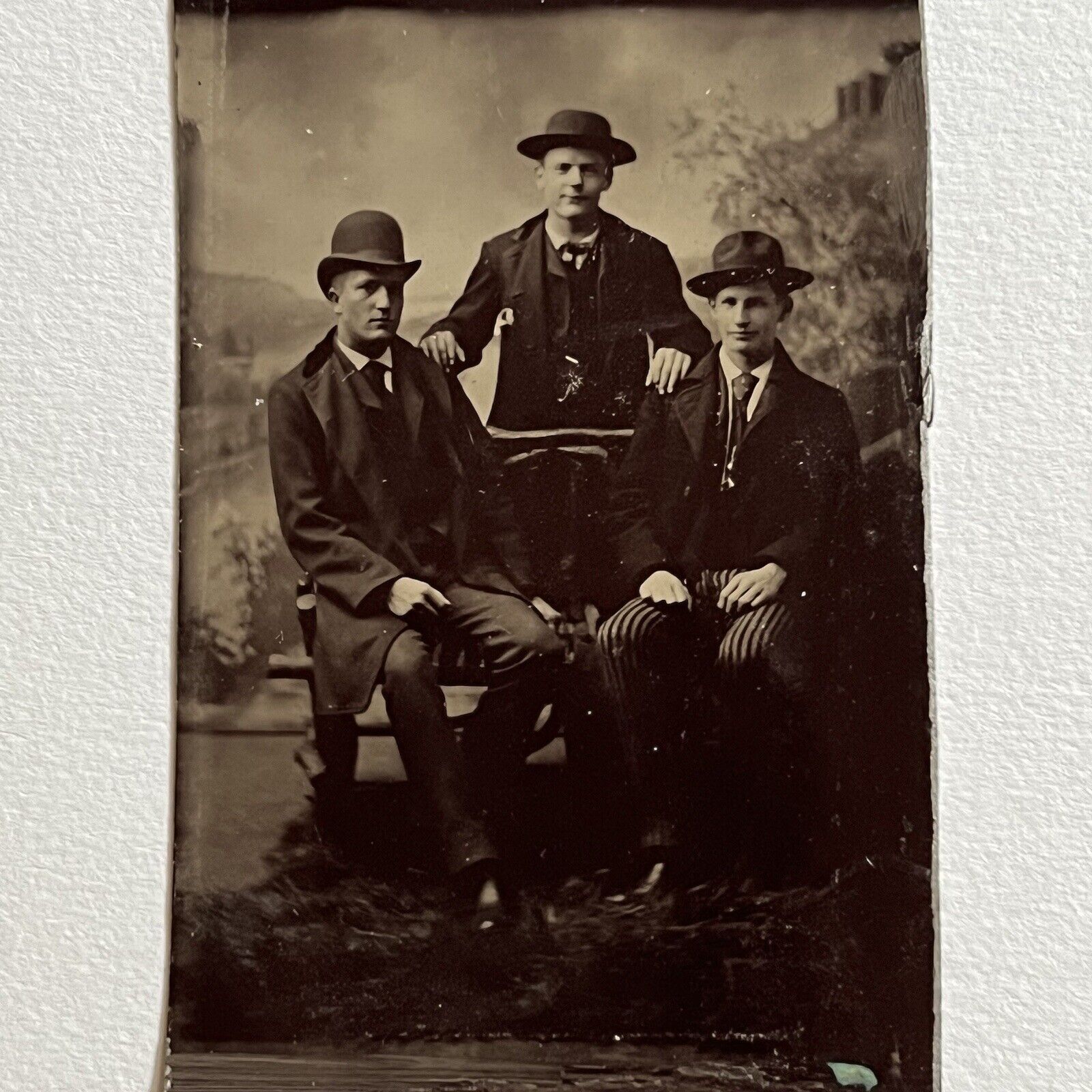 Antique Tintype Group Photograph Handsome Fashionable Young Man Wild West