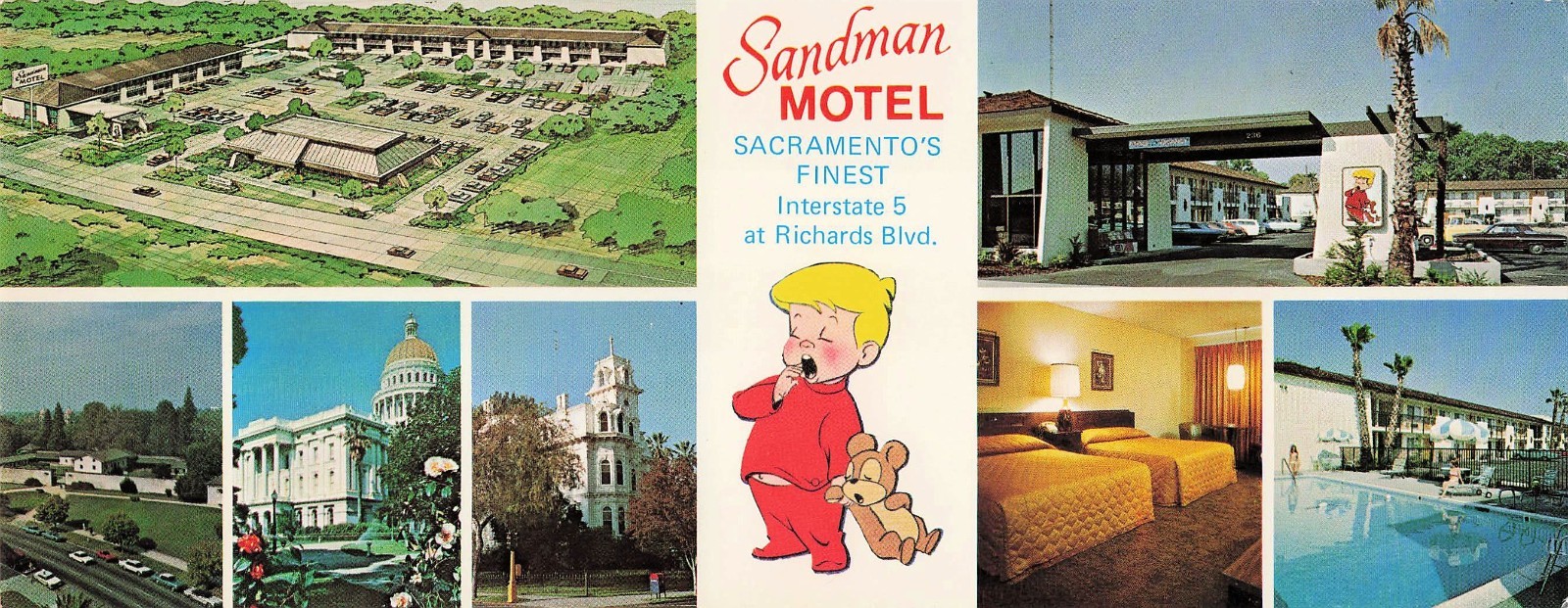 Sacramento California Sandman Motel State Capitol Interior 3.5x9 Postcard CVL02