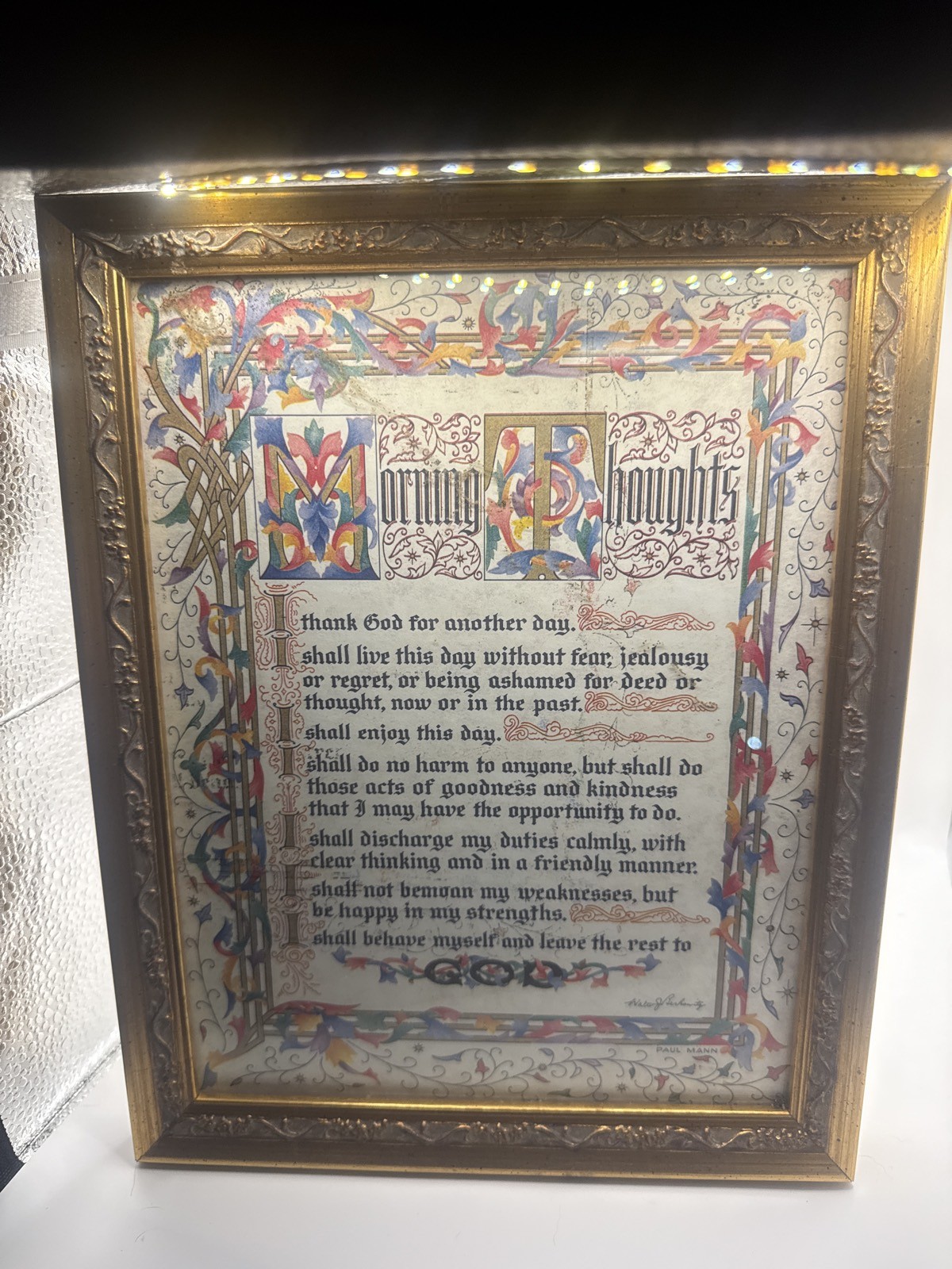 Vintage Framed Morning Thoughts Illuminated Prayer Print by Paul Mann