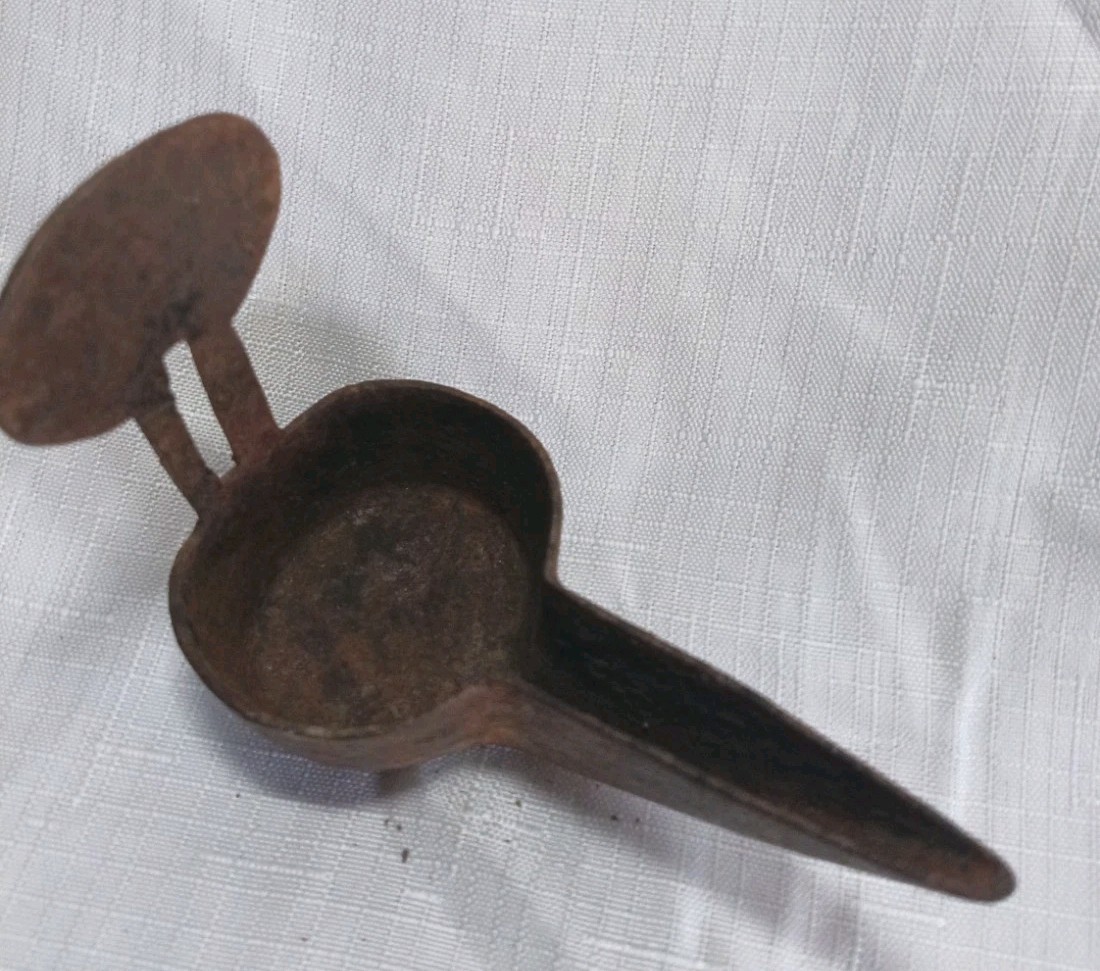 Antique Early Primitive Hand Forged Iron Metal Betty Grease Whale Oil Lamp