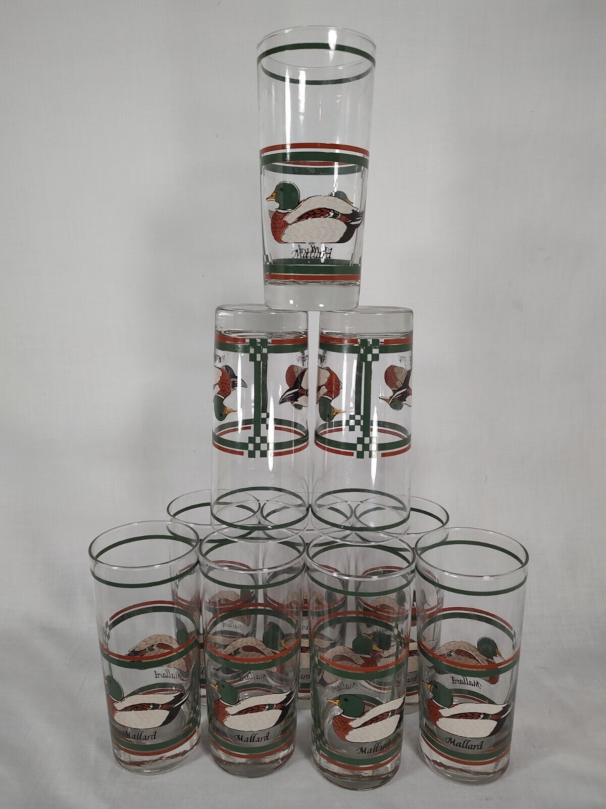 Libbey Vintage Mallard Duck Tall Glass Tumbler High Ball Set Of 10 Glasses