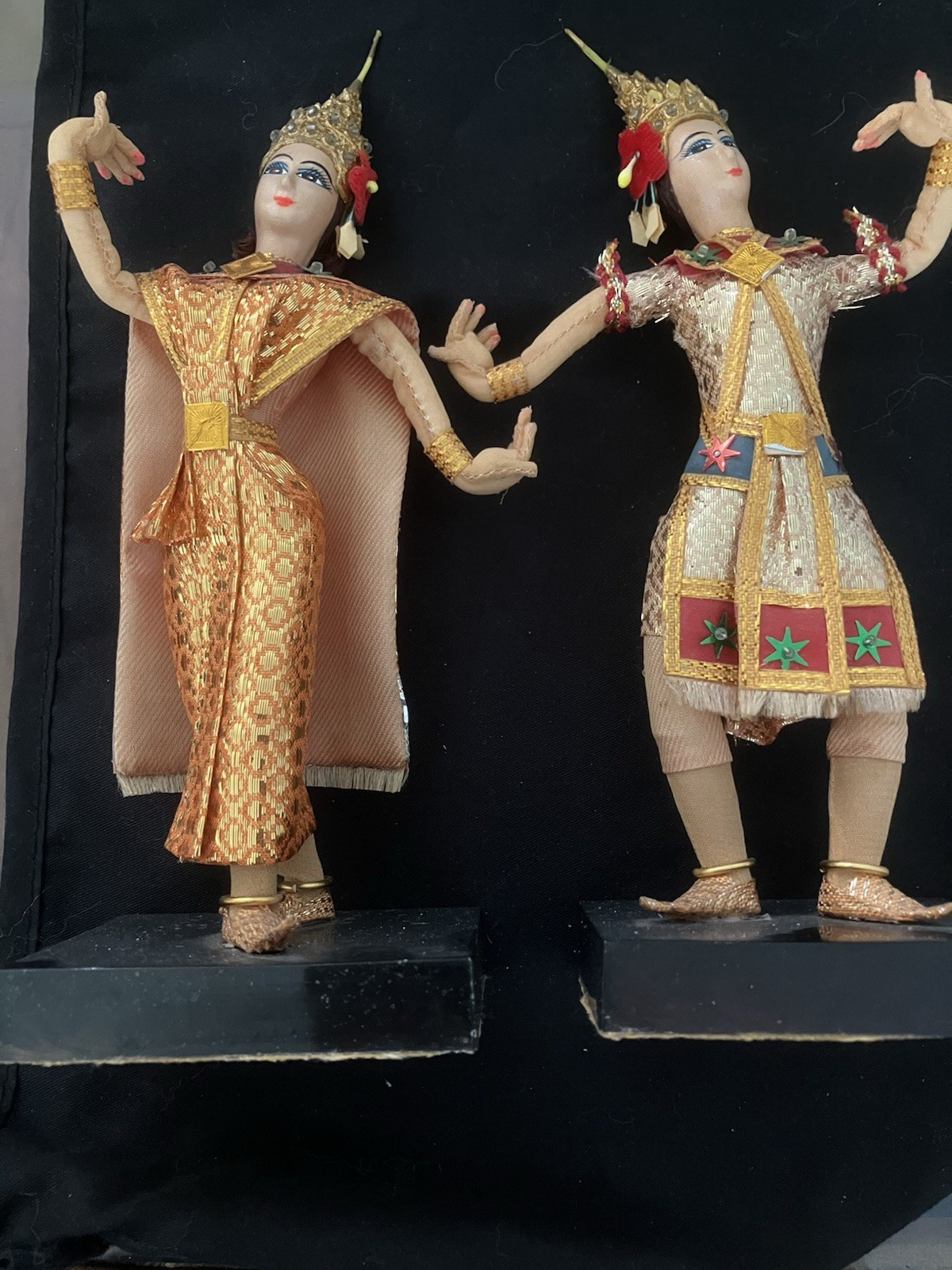 Vtg Thai Temple Dancers Traditional Dress With Stands SUPERB CONDITION Thailand
