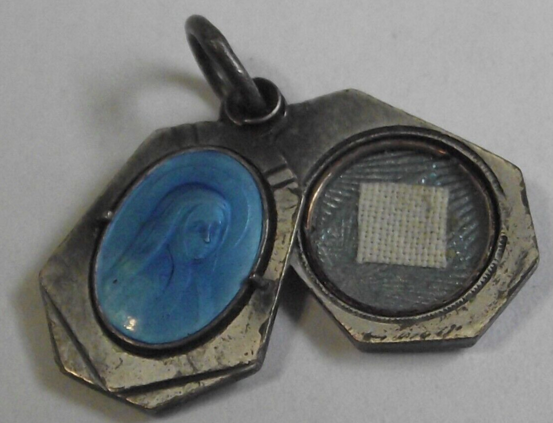 Vtg Saint Bernadette patron of the poor & ill slide relic Soubirous blue medal