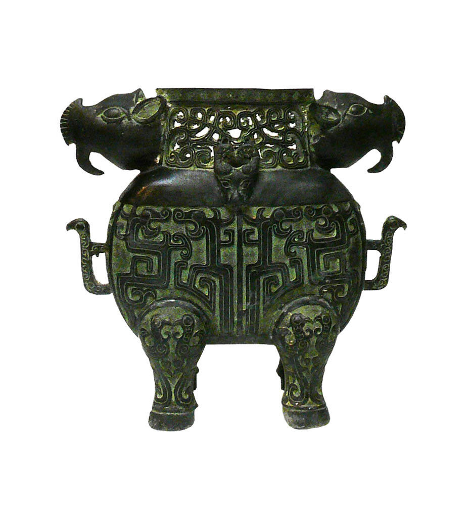 Chinese Ancient Design Green Bronze-ware Ram Ox Ding Display cs1044 