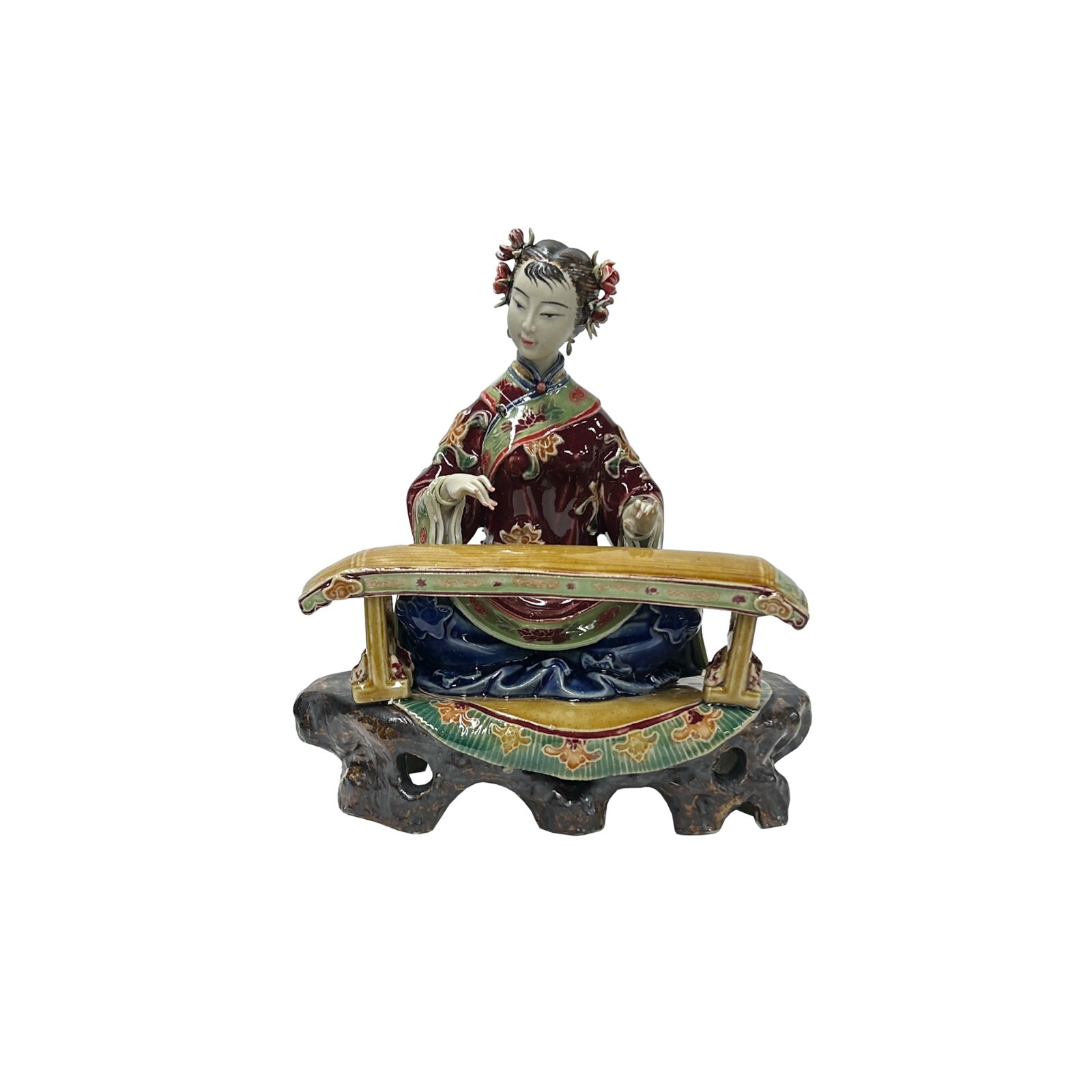 Chinese Porcelain Qing Style Dressing Zither Lady Figure JK248