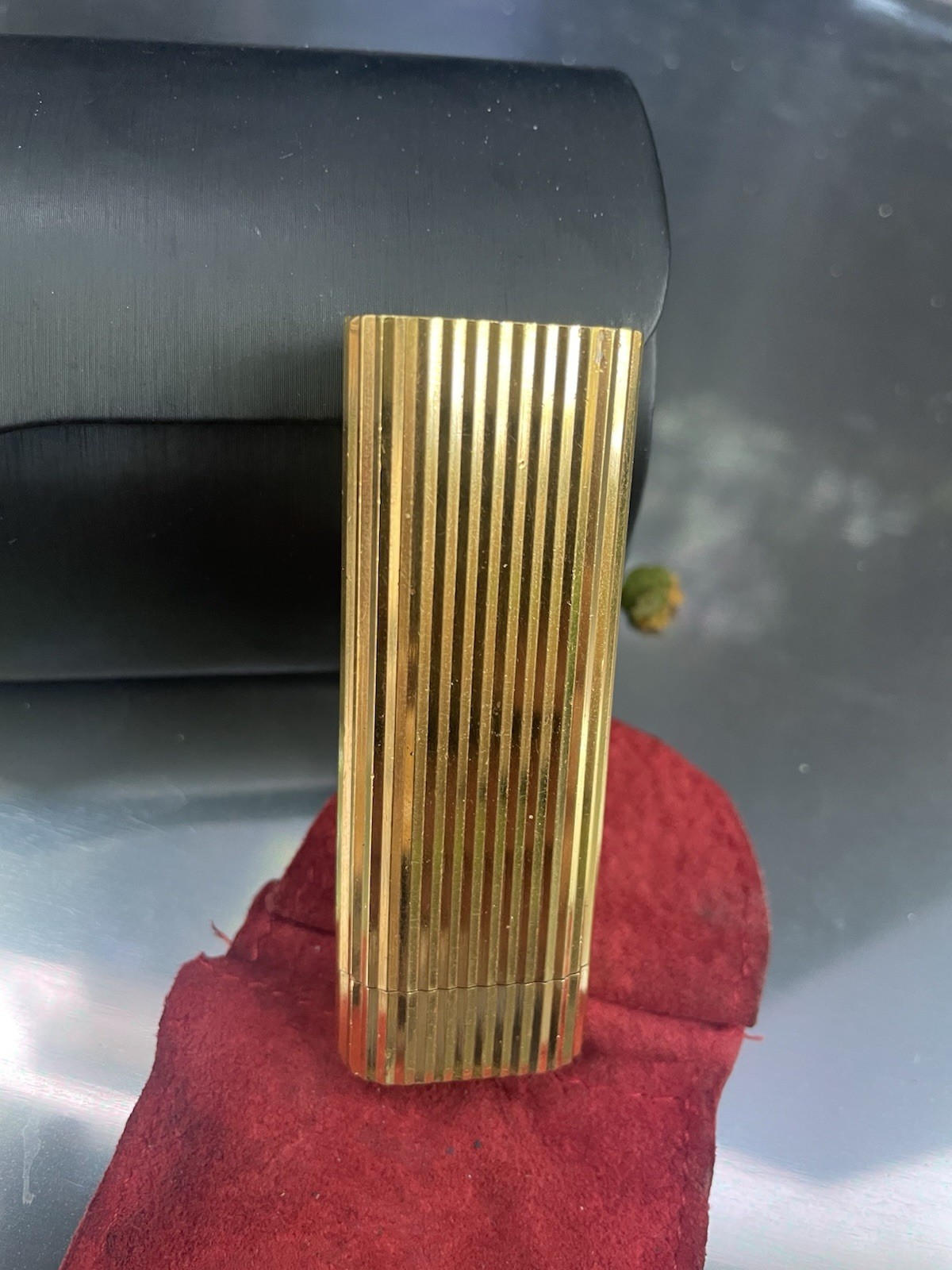 Vintage Cartier Paris Godron Lighter Gold Plated Working  w/ Leather Pouch