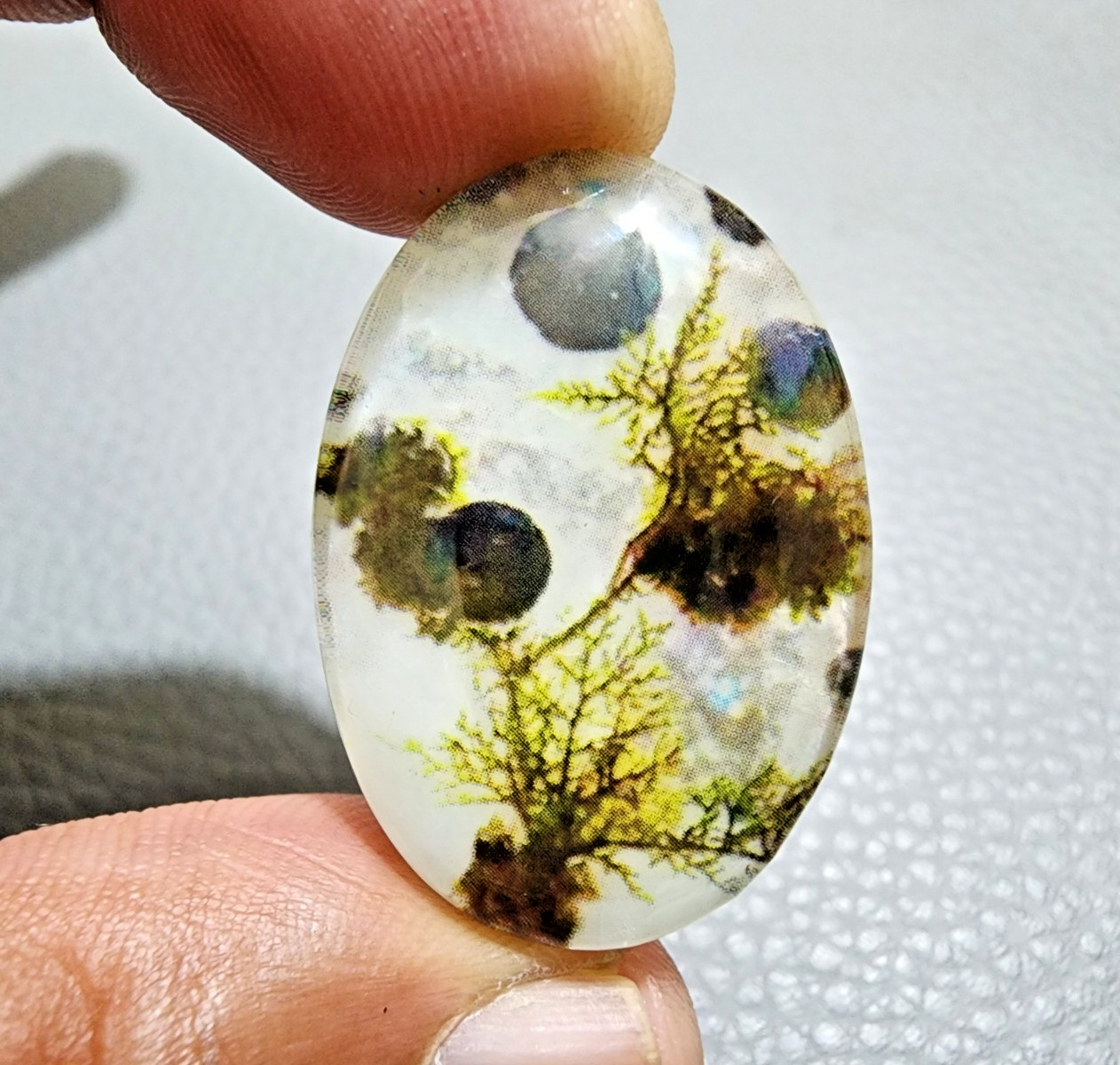 Amazing Rare Doublet Dendritic Agate Oval Cabochon Scenic Landscape Pendant 53Ct