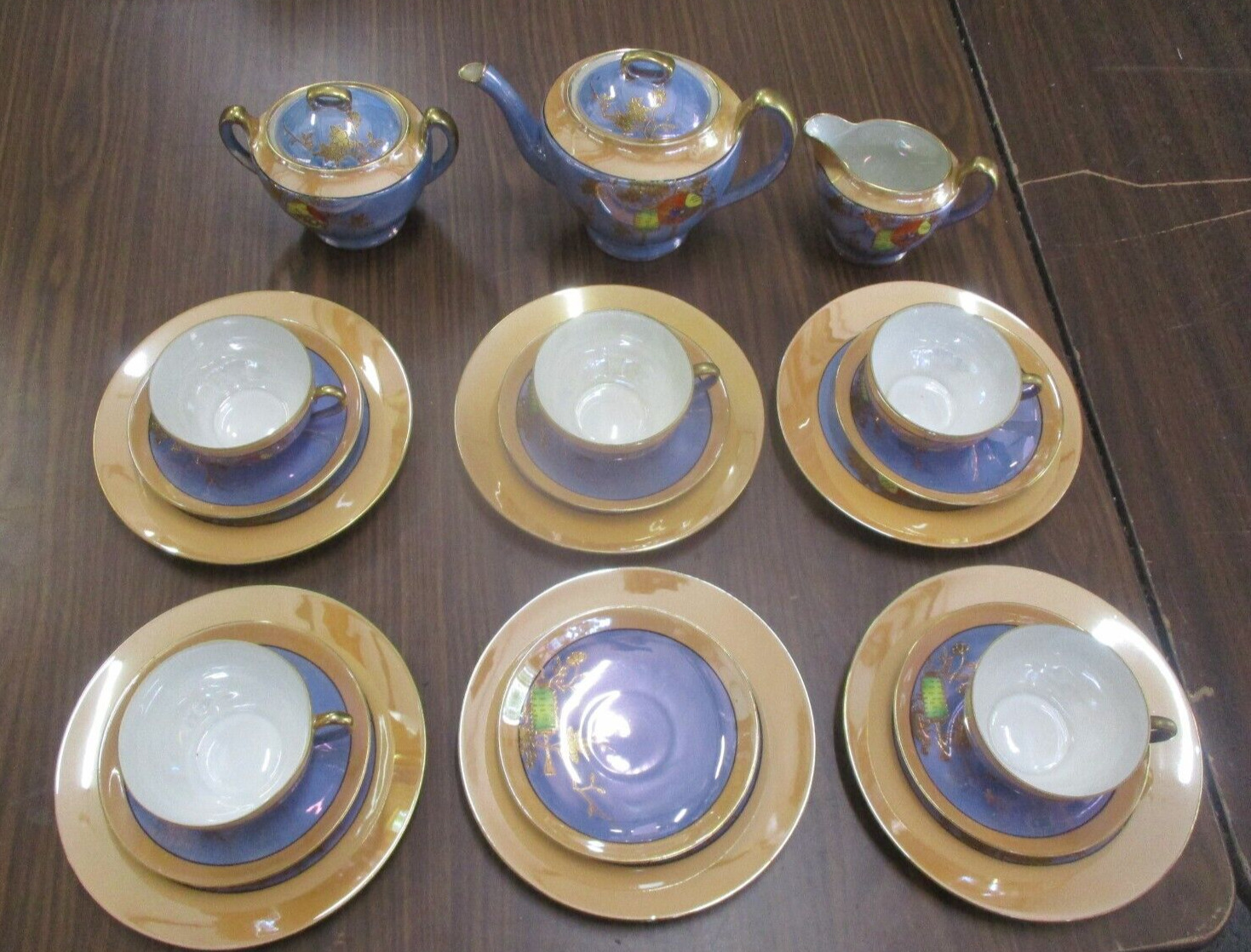 Vintage NORITAKE Handpainted 20 Piece Lusterware Tea Set Chinese Lantern Design