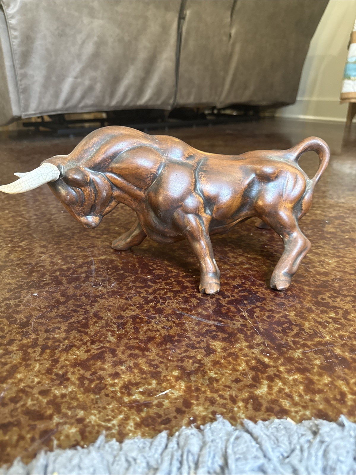Vintage Ceramic Charging Bull Figurine - 14.5\