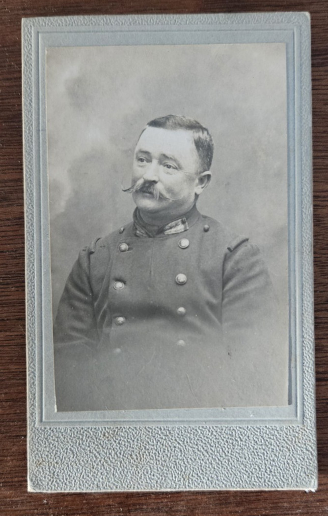 CDV uniformed man w delightful mustache, wistful look Russian?