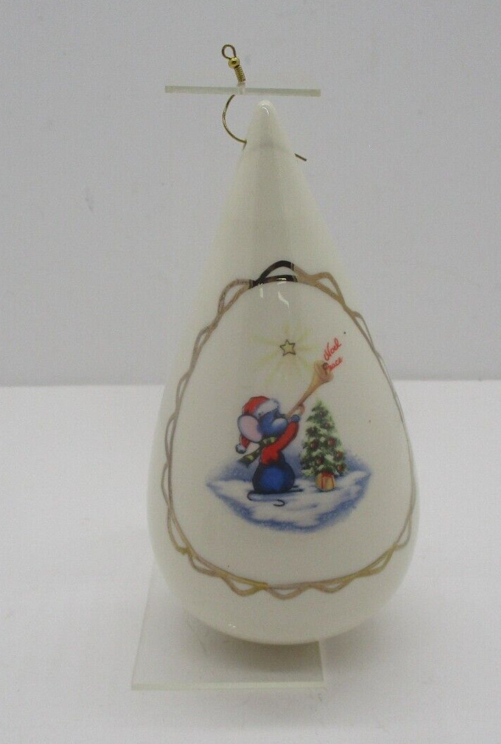 Vintage Christmas Deco Hanging Porcelain Thing with Christmas Mouse Picture