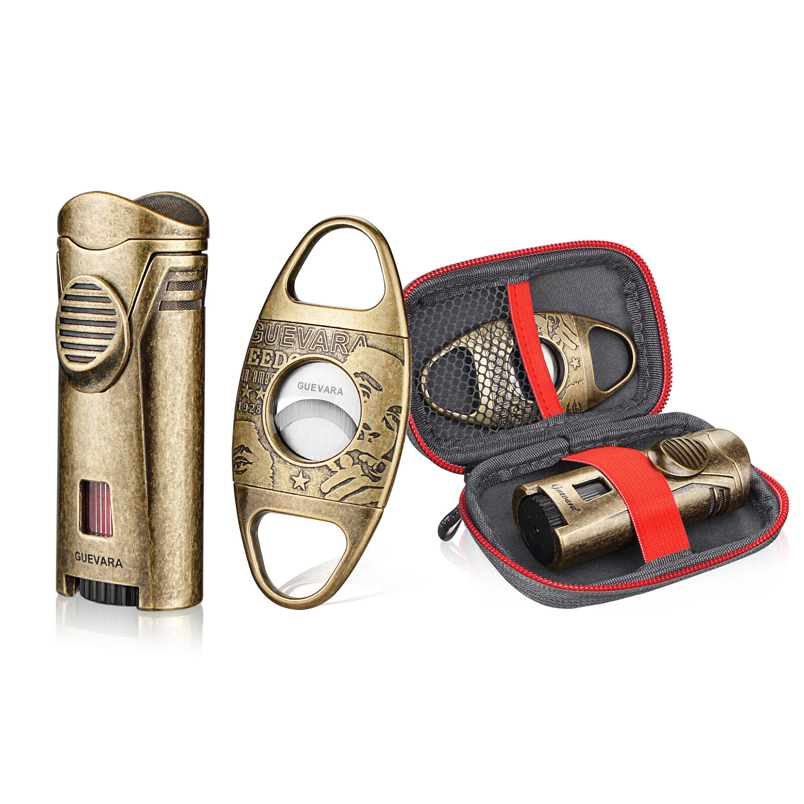Luxury Cigar Clipper Lighter Set With Cutter Punch Travel Accessories Guillotine